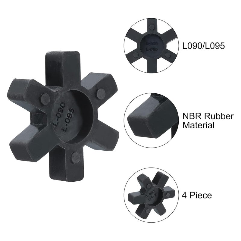 uxcell 4pcs L090/L095 Jaw Coupling Insert, Flexible Solid Type NBR Rubber Jaw Coupling Center Inserts for L Jaw Coupling L-Jaw Coupler Set, Black - Image 3
